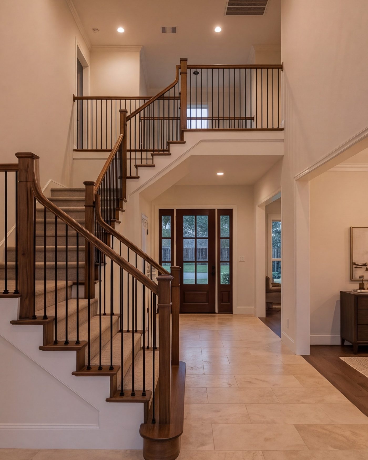 Entry hall and staircase of a remodeled two-story home